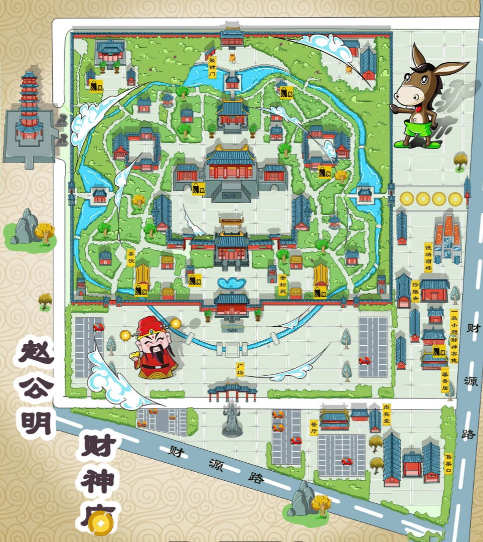 三山寺庙类手绘地图